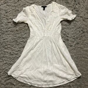 Forever 21 White Puff Sleeve V-Neck Sundress